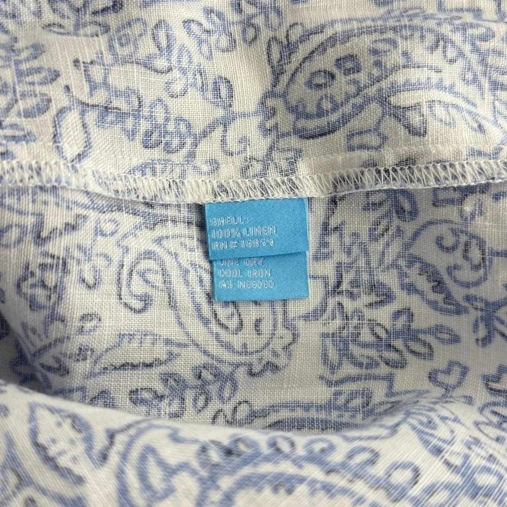 J.McLaughlin Linen Dress Womens S Blue Paisley Shift‎ Roll Tab Coastal